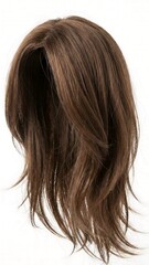 Fototapeta premium Medium Length Brown Layered Wig with Natural Shine Isolated 