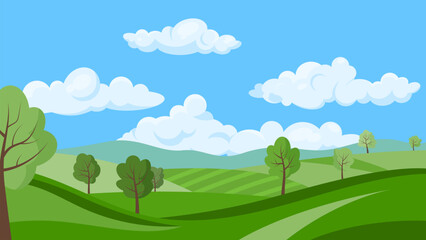 Obraz premium green landscape with cloudly sky