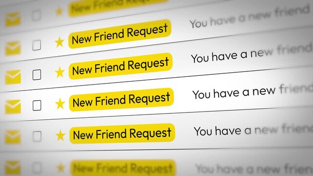 4k animation of friend request notifications with email icons and messages to boost social media engagement and storytelling
