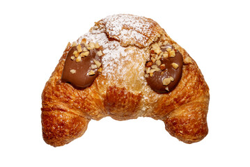 Croissant filled with chocolate and hazelnut cream isolated 
