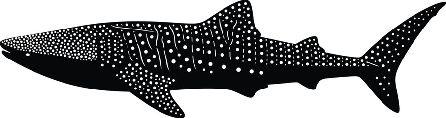 Whale shark silhouette vector illustration. Decorative dotted marine animal design. Black ocean fish artwork for tattoo, logo, wall art, and modern graphic projects. © ALFINI