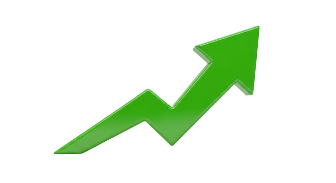 Green arrow pointing up isolated PNG, growth and success concept for business and finance presentations on transparent background