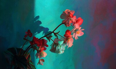 Begonia Blooms with Vibrant Shadows and Light Play