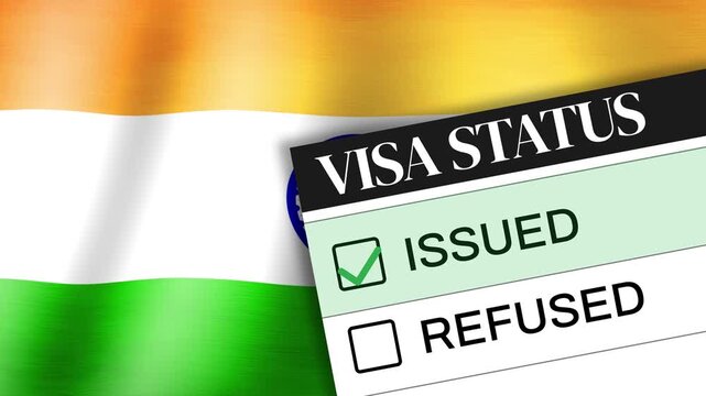 4K visa status animation with Indian flag background ideal for travel and immigration themes