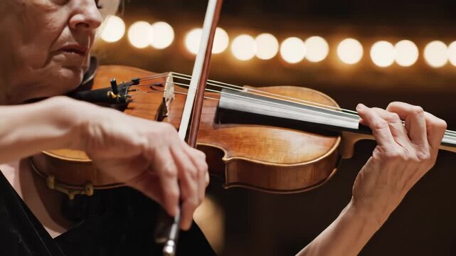 Violinist playing instrument on stage