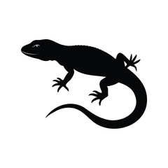 Fototapeta premium Lizard silhouette vector illustration for design purposes, A black and white silhouette of a lizard in a vector illustration style