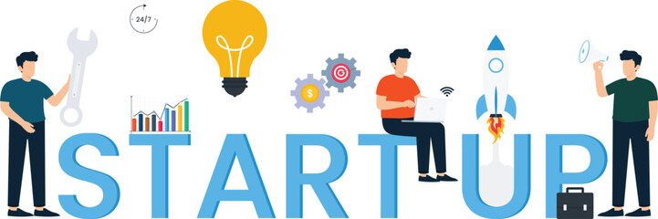 Fototapeta premium startup concept, business launch, entrepreneurial venture, financial growth, creative idea, development process, success strategy, team collaboration, digital marketing