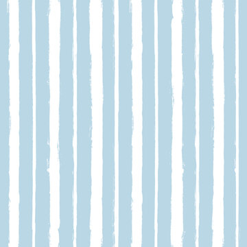 Watercolor stripes vector pattern, baby blue stripe seamless background, cute brush strokes. Marine paintbrush lines