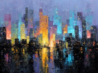 Vibrant Cityscape at Night with Colorful Lights