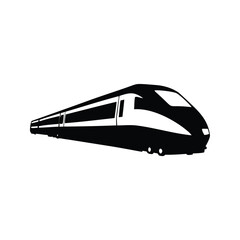 Fototapeta premium Modern high-speed train silhouette vector illustration, A sleek, black and white silhouette of a high-speed train vector illustration