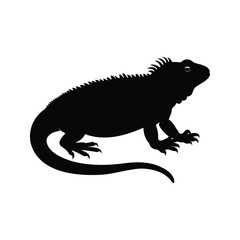 Fototapeta premium Stylized silhouette of an iguana, black and white vector illustration, A detailed black and white silhouette vector illustration of an iguana, perfect for design and illustration purposes