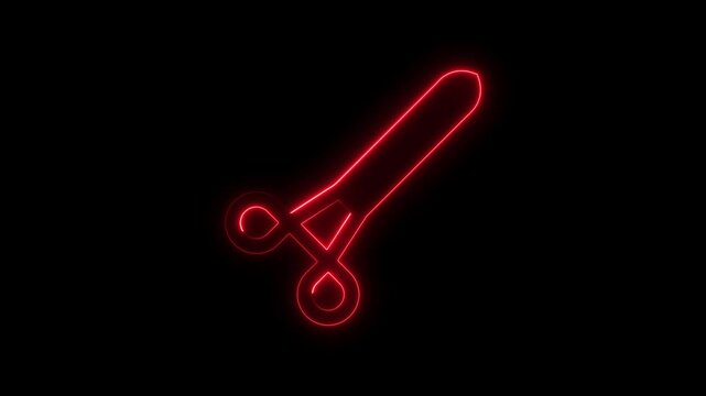 Red Neon Outline of Scissors on a Black Background icon