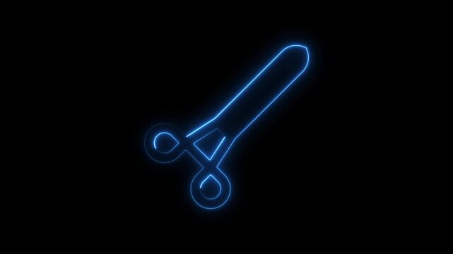 Blue Neon Outline of Scissors on a Black Background icon