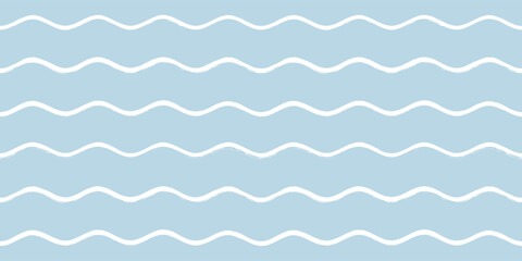 Seamless Wave Pattern, Hand drawn sea vector background. Wavy beach print, curly watercolor stripes 