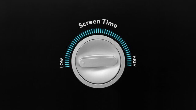 Engaging 4k animation video illustrating the concept of minimizing screen time with a blue bar turning left using a knob