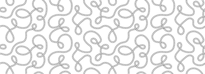 Seamless pattern of wavy twisted hemp ropes on white background. Pattern of long cord. © Mariia
