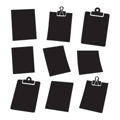 A black and white arrangement of essential office stationery items for notes and tasks