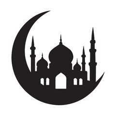 Crescent moon and mosque silhouette vector for islamic holidays and cultural design