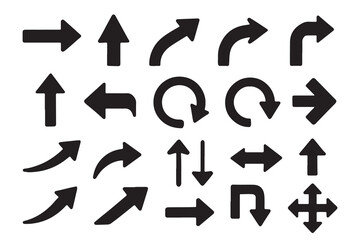 A comprehensive collection of various black arrow icons for directional guidance and user interface design