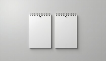 Two blank notepads with silver spirals on a light gray background, ready for writing or design