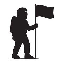 Astronaut silhouette proudly plants a flag, symbolizing exploration and achievement