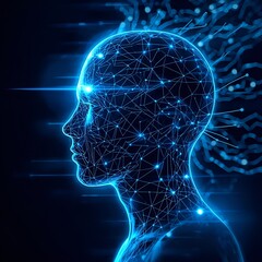 Obraz premium Digital Human Head with Neural Network Connections and Artificial Intelligence Energy