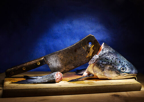 testa e coda di salmone crudo