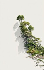 Green Island Landscape with Trees and Shadows