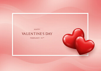 Two Red Hearts Beside White Frame On Pink Gradient Background valentine love