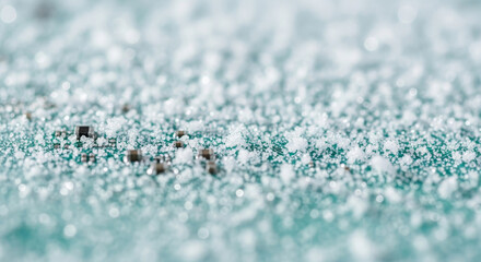 Obraz premium Frozen Circuit Board Close-Up: Visualizing Cold Stress in Electronics Ice crystals spread across circuit board surface and hint at moisture buildup that threatens delicate electronic