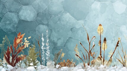 Underwater Scene with Colorful Marine Plants and Seaweed