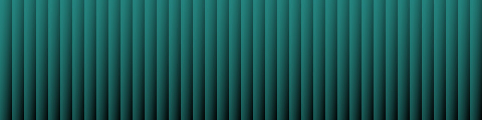 Panoramic banner. Abstract teal green striped background with subtle black shadows. Vertical bars create depth, contrast, and a modern futuristic texture. © Irina Shats