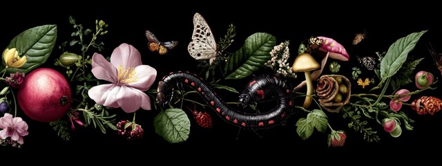 Nature's Harmony with Flowers, Insects, and Fungi