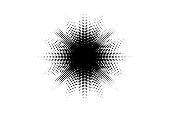Abstract circular pattern of densely packed dots radiating from a central black void high quality professional