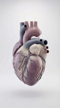 A realistic 3D animation of a human heart beating. Medically accurate anatomical model showing the cardiovascular system. Cardiology, science, and healthcare concept on a white background