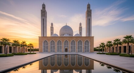 Stunning Sultan Qaboos Grand Mosque, Nizwa, Oman, at Sunset