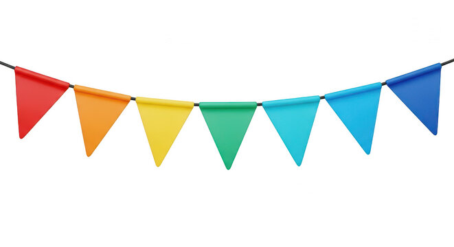 Colorful triangular bunting flags on a string isolated on transparent background