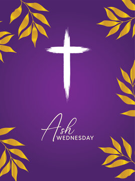 Ash Wednesday Purple Religious Background With Cross Leaves Symbolizing vector poster