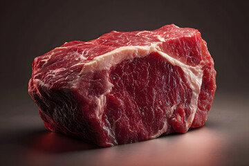 Fototapeta premium Freshly cut beef block displayed against a dark background for culinary use and presentation