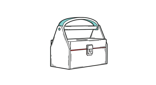 White tool caddy with red stripe and blue handle, carrying case illustration