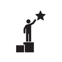  "Achievement Silhouette Icon &ndash; Person on Podium Reaching for Star"
