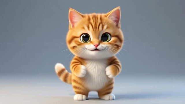 Happy cat character dancing with thumbs up gesture, cute 3d animated mascot for kids and pet lovers concepts with copy space on isolated background.