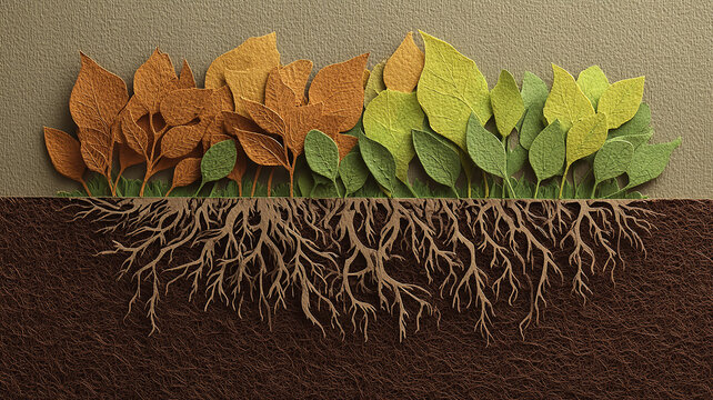Paper Cut of Tree and Earth. Roots of Life. Save the World concept.