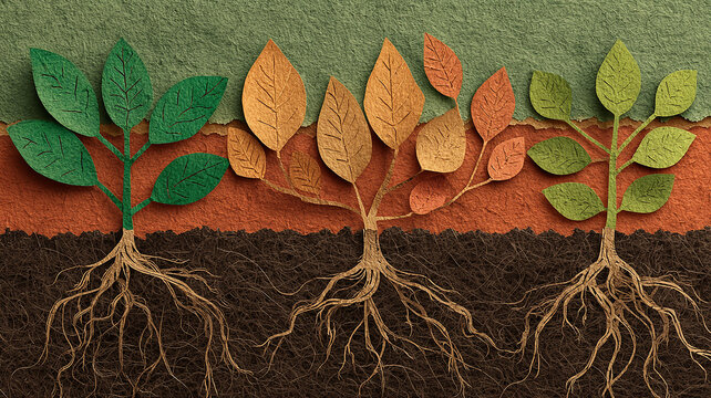 Paper Cut of Tree and Earth. Roots of Life. Save the World concept.
