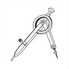 Drafting Compass Drawing Tool with Adjustable Wheel and Pencil Holder on White Background