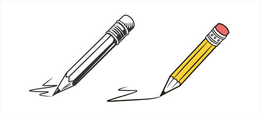 Two Pencils Drawing Lines, One Sketch Style, One Color Stock Media
