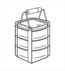 Three Tier Stackable Lunch Box with Handle - Line Drawing