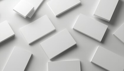 A collection of blank white business cards scattered on a clean surface