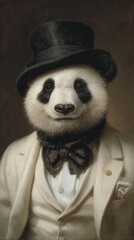 panda in a hat and white suit.