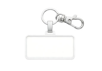Silver keychain with keys on white card mockup minimalist design